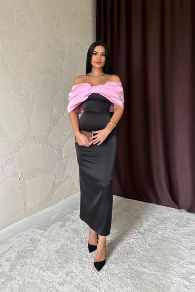 Pembe Önü Fiyonklu Elbise - Resim 4