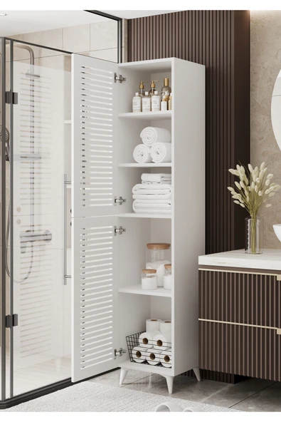 Furnitt Home Lidya Panjur Kapaklı Beyaz MDF Banyo Dolabı- Kiler Dolabı- Mutfak Dolabı - Çok Amaçlı Saklama Dolabı - 3