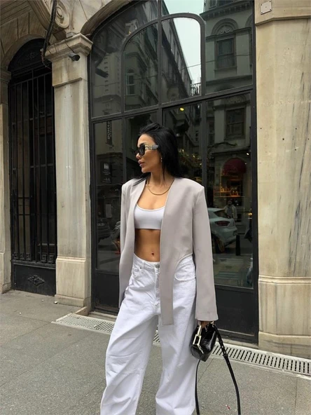 CROP CEKET BAĞLAMA KUYRUKLU - Gri - Resim 2