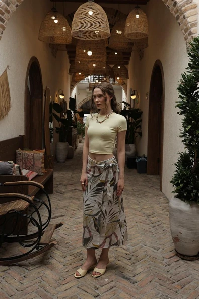 Desenli Viskon Etek - Gri ürün görseli