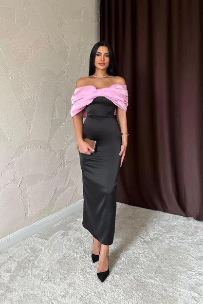 Pembe Önü Fiyonklu Elbise - Resim 3