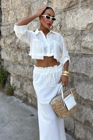 Crop Gömlekli Ve Eteği Büzgülü Tasarım Takım 10201 - Resim 7