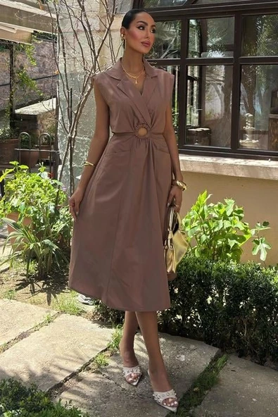 Göbeği Halka Detaylı Midi Boy Elbise 2896 - Resim 2