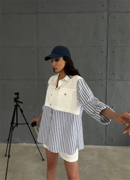 GABARDİN ŞORT - GABARDİN - ÇİZGİLİ KETEN GARNİLİ CEKET TAKIM - Lacivert - Resim 4