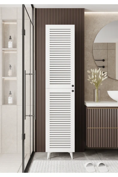 Furnitt Home Lidya Panjur Kapaklı Beyaz MDF Banyo Dolabı- Kiler Dolabı- Mutfak Dolabı - Çok Amaçlı Saklama Dolabı - 2