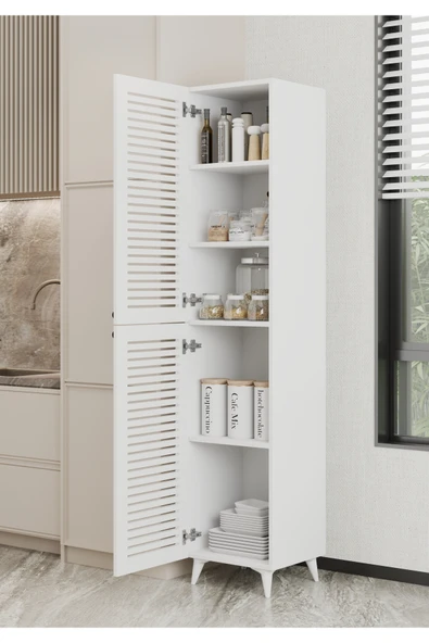 Furnitt Home Lidya Panjur Kapaklı Beyaz MDF Banyo Dolabı- Kiler Dolabı- Mutfak Dolabı - Çok Amaçlı Saklama Dolabı - 7