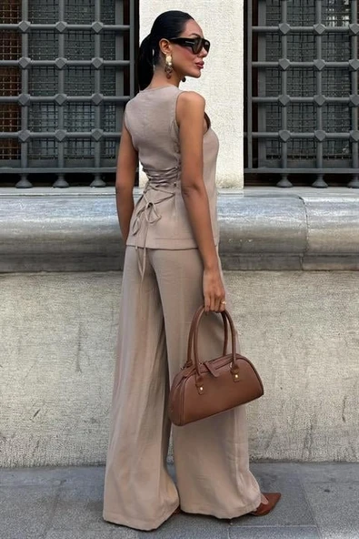 Arkası Bağcıklı Yelek Plazza Pantolon Modal Takım 10202-08 - Resim 7