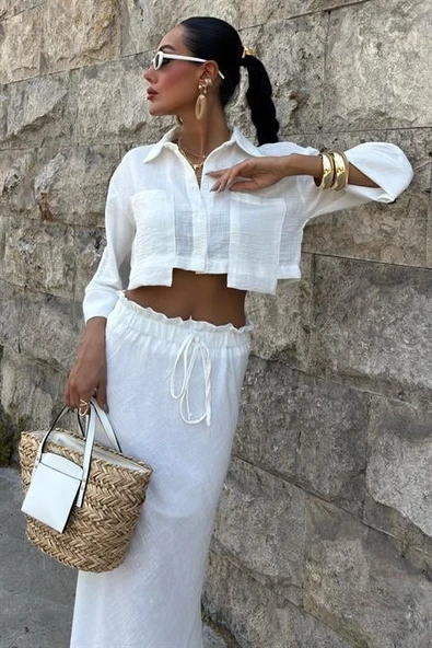 Crop Gömlekli Ve Eteği Büzgülü Tasarım Takım 10201 - Resim 2