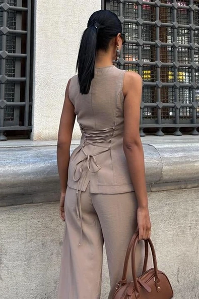 Arkası Bağcıklı Yelek Plazza Pantolon Modal Takım 10202-08 - Resim 4