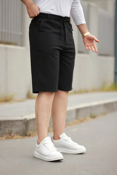 Erkek Beli Bağcıklı Ve Düğmeli Bezayağı Kumaş şort - Resim 2