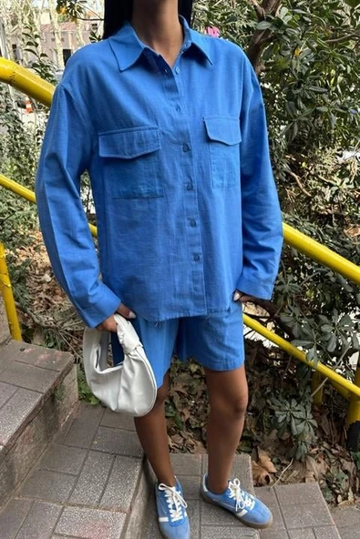 Gömlek Ve Şort Flamlı Keten Takım 10130 - 3