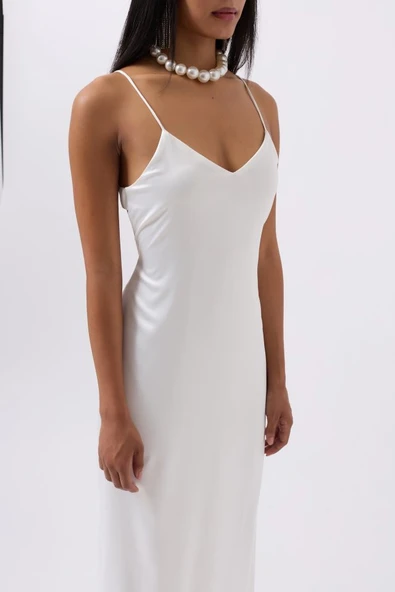 Saten İnce Asklı Elbise - Resim 3