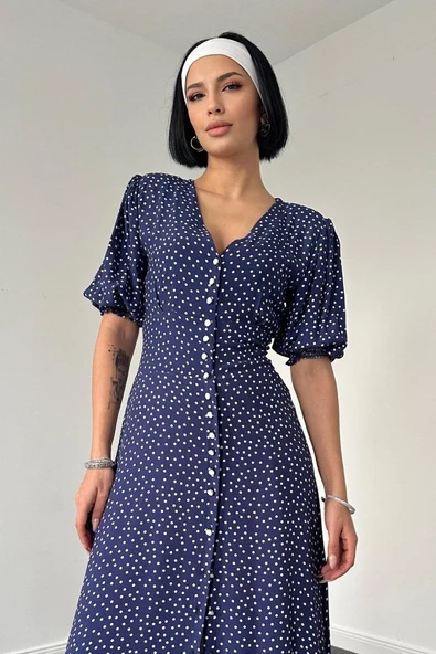 Lacivert Arka Ve Bel Ucu Gipeli Elbise - Resim 2