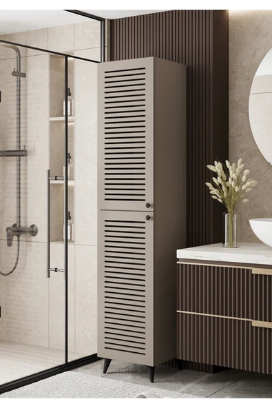 Furnitt Home Lidya Panjur Kapaklı Bej MDF Banyo Dolabı- Kiler Dolabı- Mutfak Dolabı - Çok Amaçlı Saklama Dolabı - 2