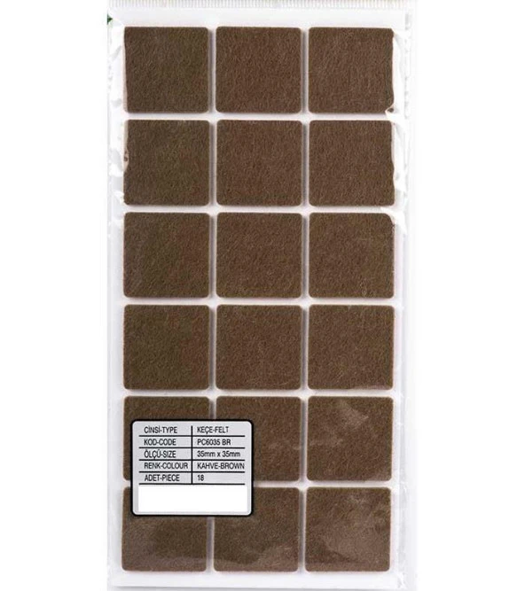 Yapışkanlı Keçe 35*35mm 18 Adet