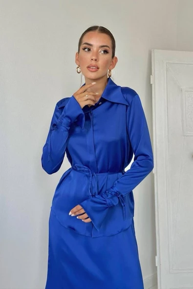 Saks Biyeli Gömlek Ve Etek Takım - 3