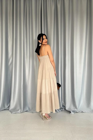 Taş Askılı Parçalı Müslin Elbise - Resim 4