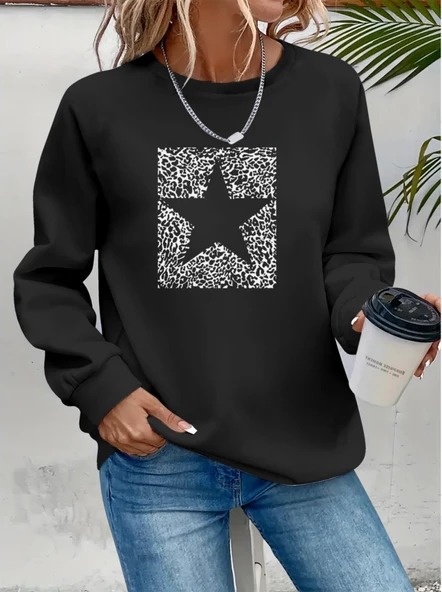 Kadın Uzun Kollu Bisiklet Yaka Desenli Viskon Iki Iplik Bluz - Resim 3