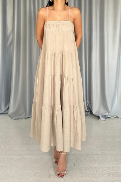 Taş Askılı Parçalı Müslin Elbise - Resim 3