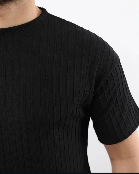 Erkek Kısa Kollu örgü Kumaş Bisiklet Yaka T-shirt - Resim 2