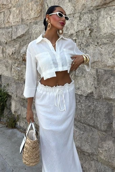 Crop Gömlekli Ve Eteği Büzgülü Tasarım Takım 10201 - Resim 6