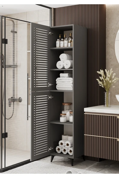 Furnitt Home Lidya Panjur Kapaklı Gri Mdf Banyo Dolabı- Kiler Dolabı- Mutfak Dolabı - Çok Amaçlı Saklama Dolabı - 6