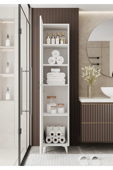 Furnitt Home Lidya Panjur Kapaklı Beyaz MDF Banyo Dolabı- Kiler Dolabı- Mutfak Dolabı - Çok Amaçlı Saklama Dolabı - 4
