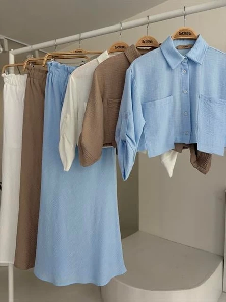 Crop Gömlekli Ve Eteği Büzgülü Tasarım Takım 10201 - Resim 11