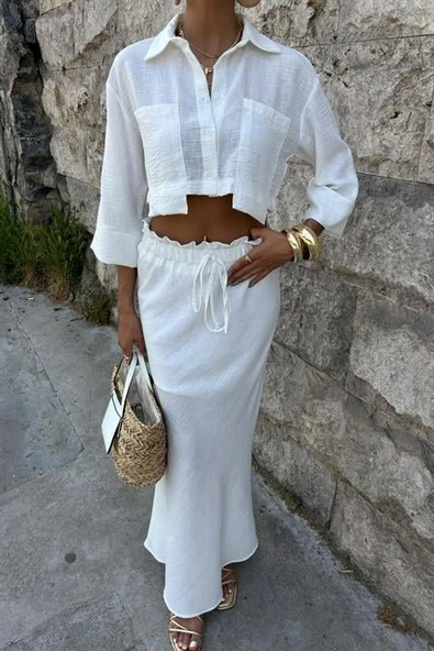 Crop Gömlekli Ve Eteği Büzgülü Tasarım Takım 10201 - Resim 3