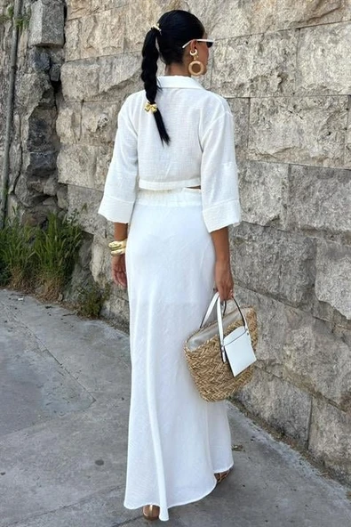 Crop Gömlekli Ve Eteği Büzgülü Tasarım Takım 10201 - Resim 4