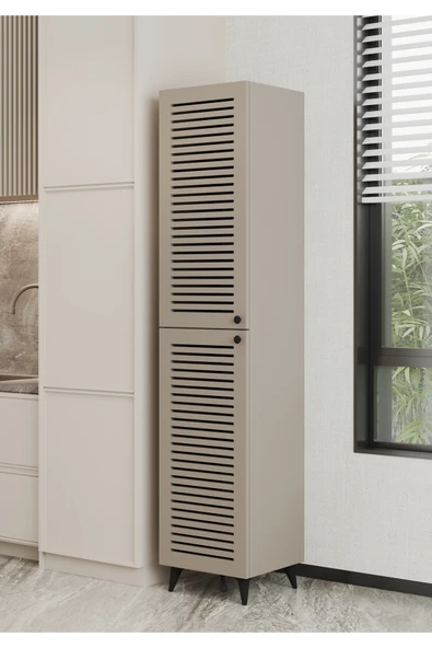 Furnitt Home Lidya Panjur Kapaklı Bej MDF Banyo Dolabı- Kiler Dolabı- Mutfak Dolabı - Çok Amaçlı Saklama Dolabı - 5