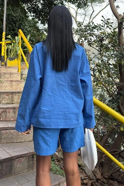 Gömlek Ve Şort Flamlı Keten Takım 10130 - 4