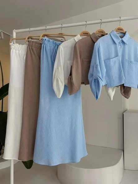 Crop Gömlekli Ve Eteği Büzgülü Tasarım Takım 10201 - Resim 10