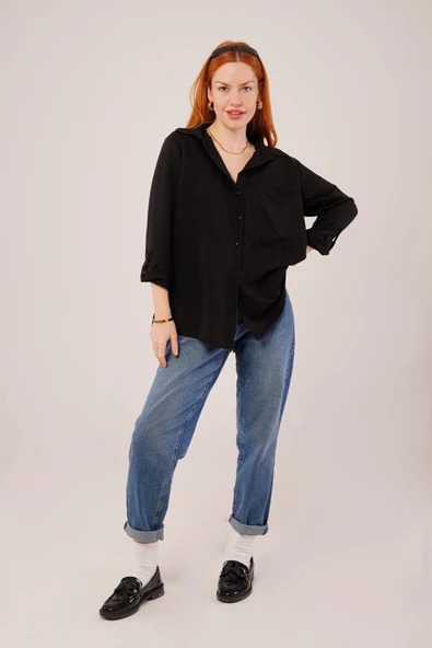 Salaş Kesim Cepli Siyah Gömlek - 2