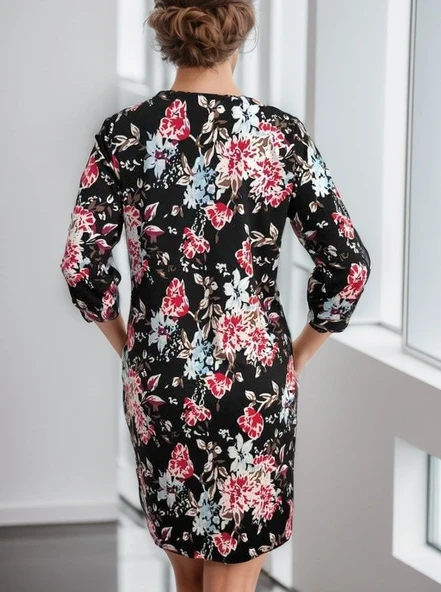 Kadın Uzun Kollu Bisiklet Yaka Dalgıç Mini Boy Elbise - Resim 7