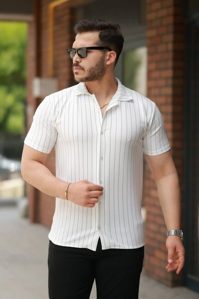Erkek Kısa Kollu çizgili Gömlek ürün görseli
