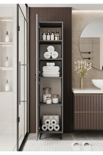 Furnitt Home Lidya Panjur Kapaklı Gri Mdf Banyo Dolabı- Kiler Dolabı- Mutfak Dolabı - Çok Amaçlı Saklama Dolabı - 7