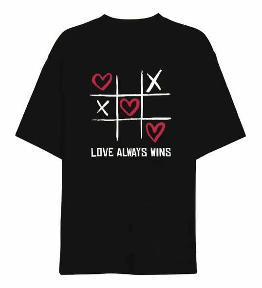 Sevgililer Günü İçin Özel Tasarım Love Always Wıns Baskılı T-shirt - Siyah ürün görseli