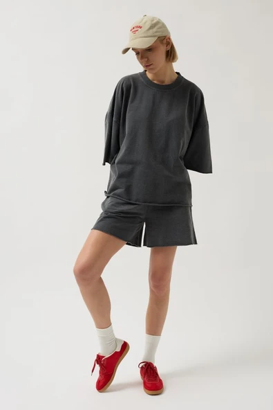 Oversize Lazer Kesim Bisiklet Yaka T-Shirt - Resim 2