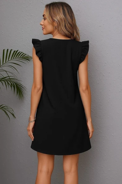 Kadın Kısa Kollu V Yakalı Ithal Krep Elbise - Resim 3