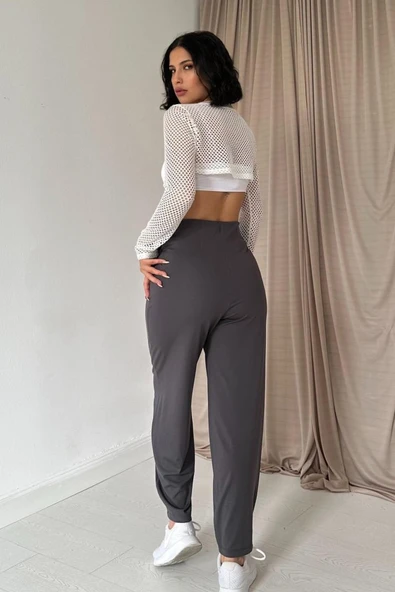 Füme Pensli Lastik Detaylı Pantolon - Resim 4