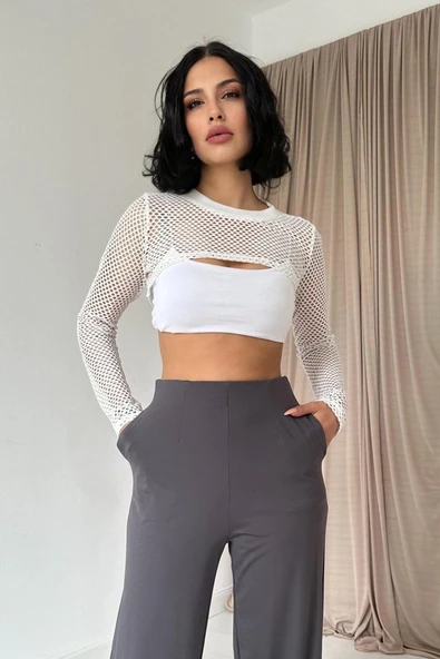 Füme Pensli Lastik Detaylı Pantolon - Resim 2