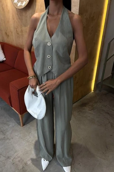 Halter Yaka Yelekli Modal Takım 10144 - Resim 7