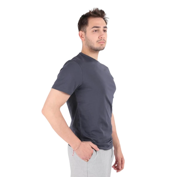 Erkek Slim Fit Bisiklet Yaka Pamuklu Düz Tişört 4623 ürün görseli 1