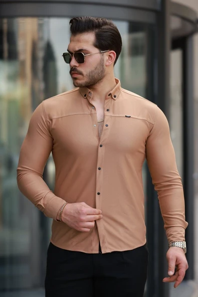 Erkek çıtçıt Düğmeli Dikiş Detaylı Uzun Kollu Gömlek ürün görseli