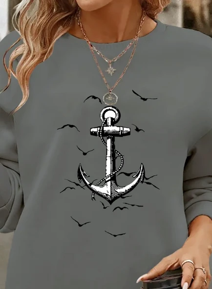 Kadın Uzun Kollu Bisiklet Yaka Desenli Viskon Iki Iplik Bluz - Resim 2