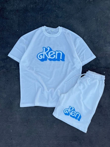 Erkek Baskılı İkili Şort Takım - Beyaz - Resim 2