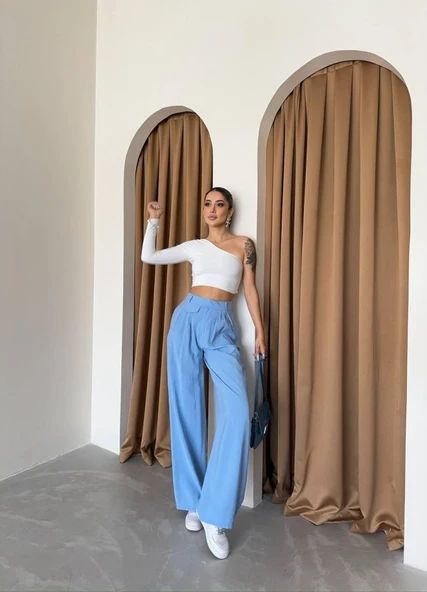 PİLE VE CEP KAPAK DEYALI SALAŞ PANTOLON - Mavi ürün görseli