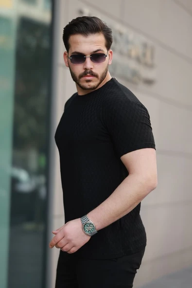 Erkek Kısa Kollu Baklava Desenli T-shirt - Resim 2