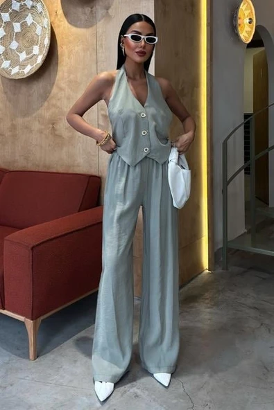 Halter Yaka Yelekli Modal Takım 10144 - Resim 5